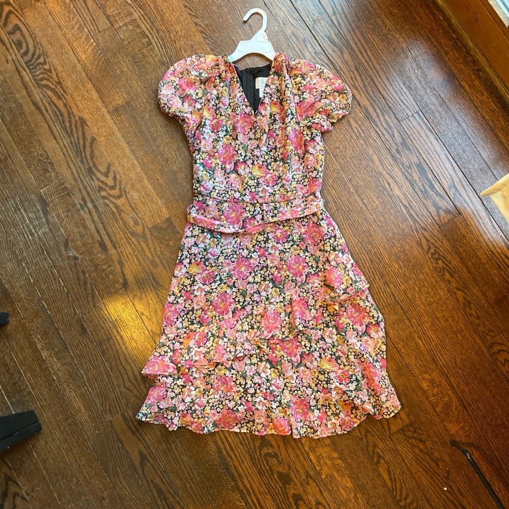 Us Angels Vibrant Floral Dress - Pink and Orange